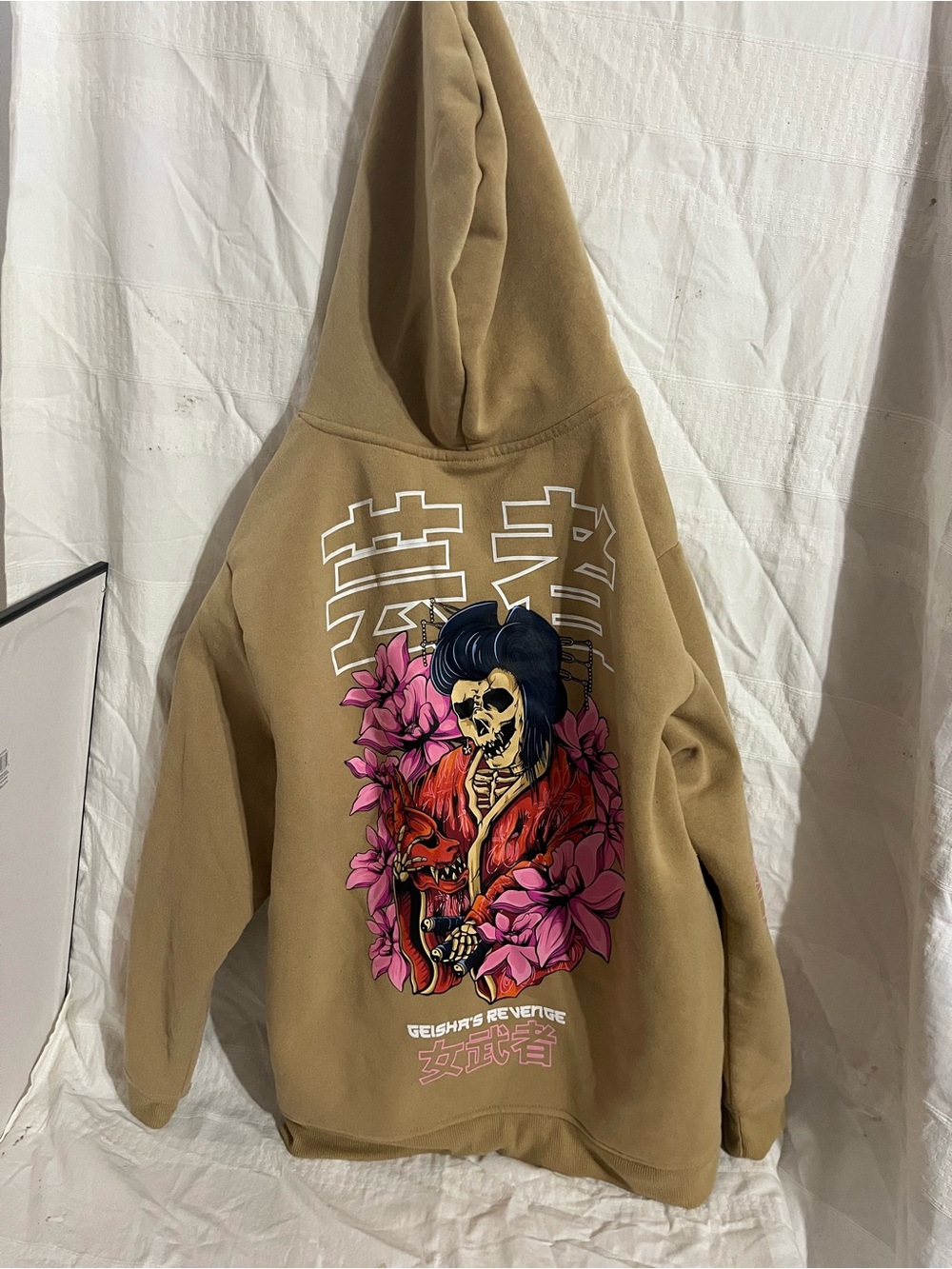 Khaki Hoodie with Pink Floral Kanji Graphic - Women Other - Picture 2 of 7